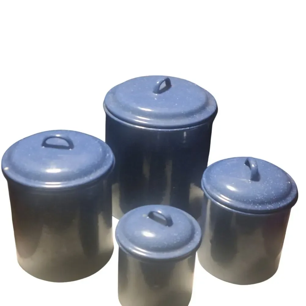 Blue Enamel Pot Container w/ Lid 9 lot of 4